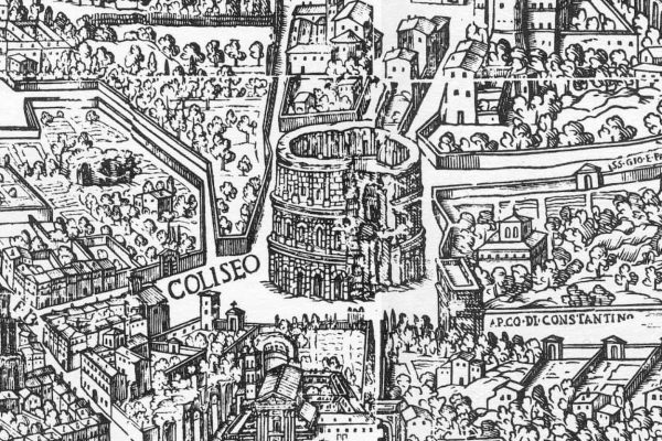 El Coliseo representado en un mapa de la Roma medieval